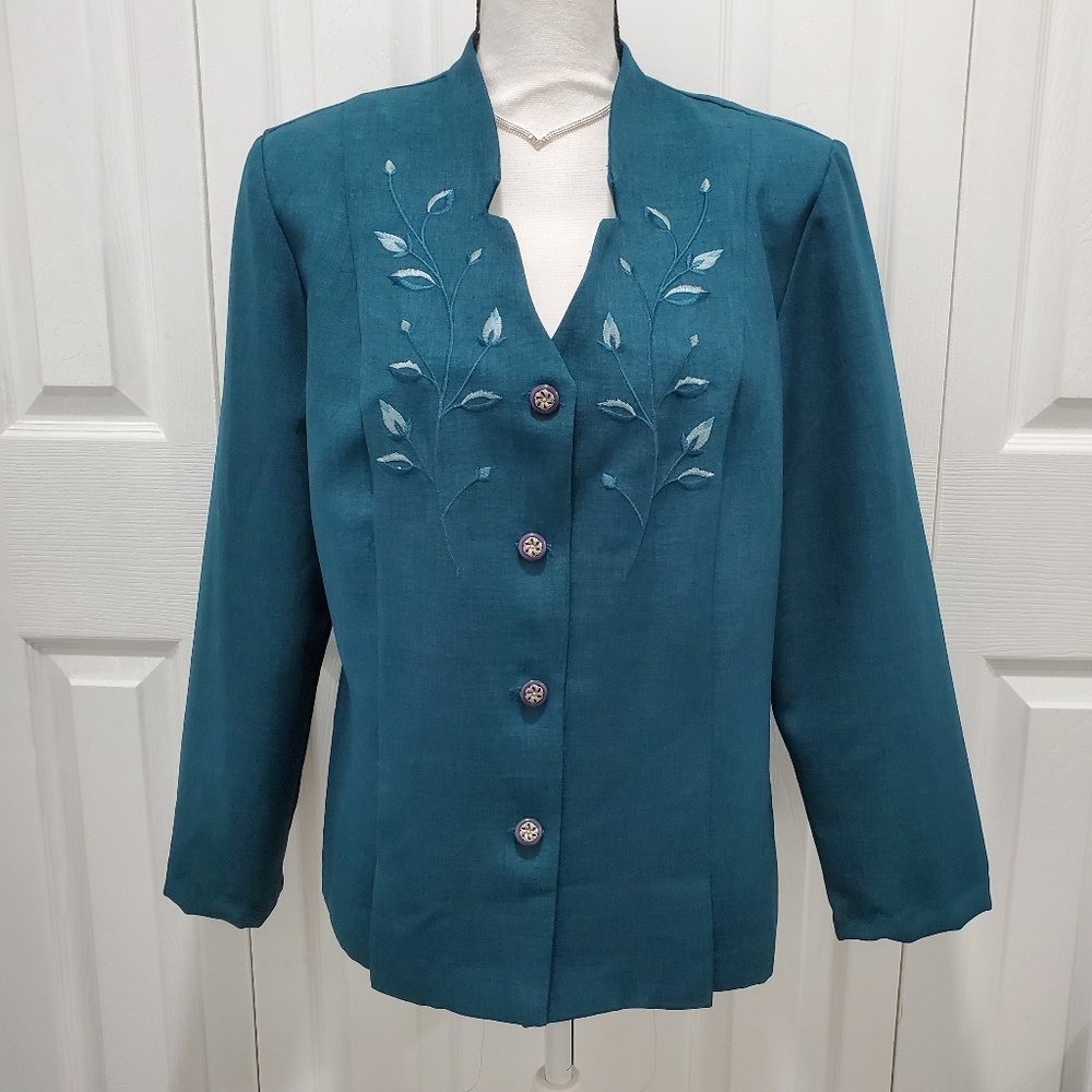 Kari's Korner Green Embroidered Blazer, Size 14